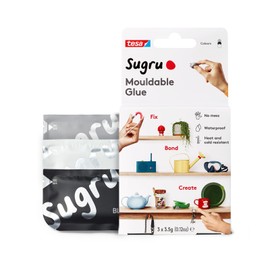 Tesa Sugru Super Glue - Waterproof Wood Glue for Home Improvement & Crafts - Use as a Poster Putty or Silicone Adhesive for Repairing & Bonding - 3 Pack - Black, White + Grey (3.5g/ea)