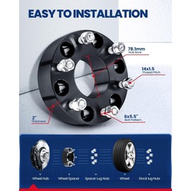 KAX 6x5.5 Wheel Spacers,Black Forged 2" Hub Centric Wheel Spacer Adapters with M14x1.5 Studs78.1 Hub Bore,fit for Sierra Avalanche Yukon XL Savana 1500,Tahoe,Escalade,K1500 Suburban,Astro, 2pcs