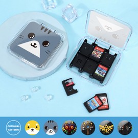 DLseego Game Card Case for Switch/Switch OLED,Clear Hard Portable Shell Storage Holder with 12 Game Slots Holder and 2 SD Card Slots,Grey Cat