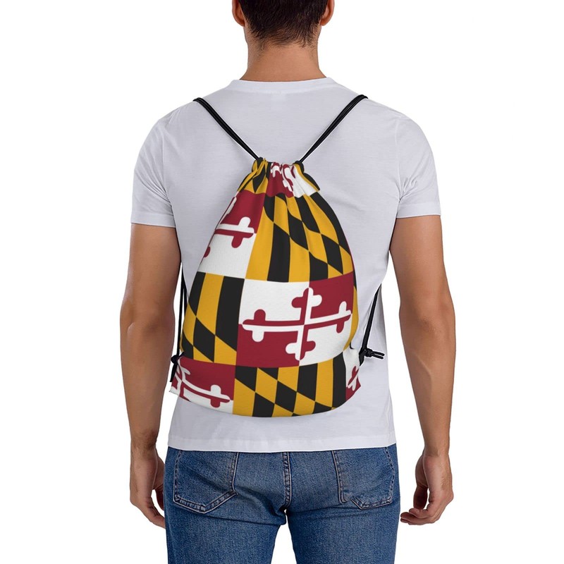 Richugui Drawstring Backpack Maryland State Flag Backpacks Swim Bag For