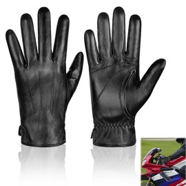 yotutun Leather Gloves, Sheepskin Leather Gloves, Genuine Leather, Windproof Gloves, Men, Winter, Warm with Soft Inner Lining, Winter Gloves for Outdoors, Driving, Camping, Women, Teenagers, black