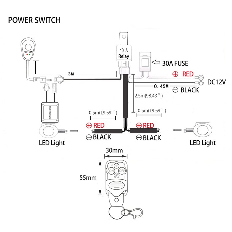 LED Work Lights Bar Remote Wiring Harness Kit 12V 40A
