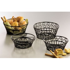 American Metalcraft BLSB80 Wrought Iron Scroll Design Round Bread Basket, 8-Inch, Black