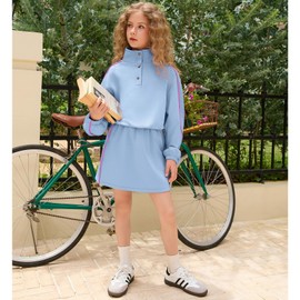 Mirawise Girls Activewear Sets Long Sleeve Crop Tops Tracksuit with Pockted Stretchy Skirt for Running 6-7Y