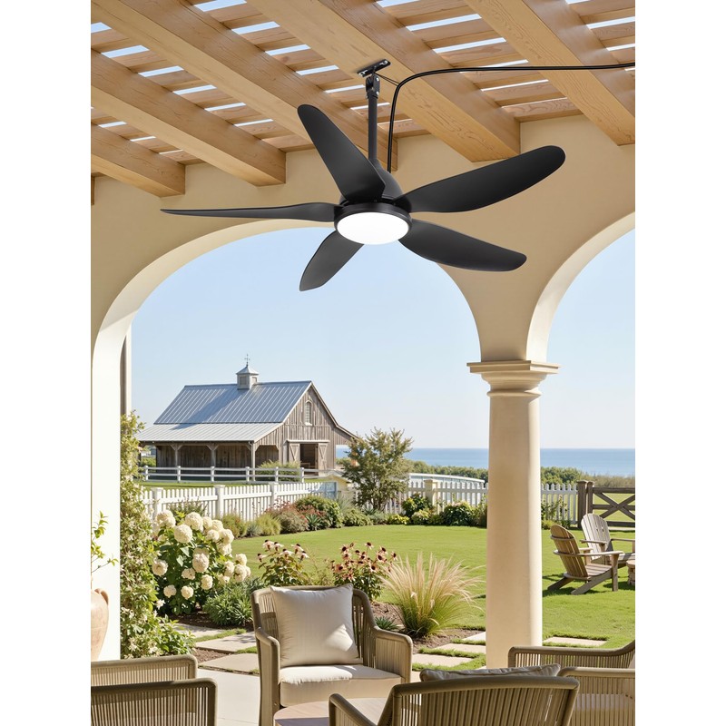 46" Outdoor Ceiling Fan with Lights,Plug in Hanging,IP65 Waterproof(Black)