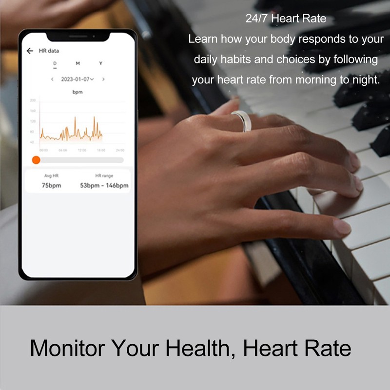 Health Fitness Tracker Smart Ring Bluetooth Connection IPX8 Waterproof Rechargeable