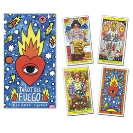 Tarot Cards Deck of 78 Premium Cardstock Tarot del Fuego by Ricardo Cavolo Tarot Cards | English Text with Spanish, French, Portuguese and German | Fantasy Fortune Telling Playing Cards
