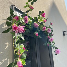 Shyshining 5.9FT Bendable Rose Flower Garland, Artificial Silk Roses Vine Leaves Hanging Flowers for Wall Fireplace Fence Trellis Wedding Baby Shower Room Home Bedroom Spring Summer Decor(Purple)