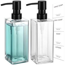 GMISUN Glass Soap Dispenser with Stainless Steel Pump, Clear Hand Soap Dispenser for Bathroom, 12oz Hand and Dish Soap Dispenser Set for Kitchen, Refillable Liquid Soap and Lotion Dispensers Bottle