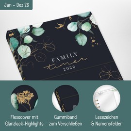 Häfft® Family-Timer 2026 A5+ "Moonlight Blossoms" Family Calendar for 4 People, Family Planner 12 Months: Jan to Dec 26, Family Organiser - Sustainable & Climate Friendly