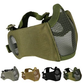 AOUTACC Airsoft Mesh Mask, Half Face Mesh Masks with Hearing Protection for CS/Hunting/Paintball/Shooting Green