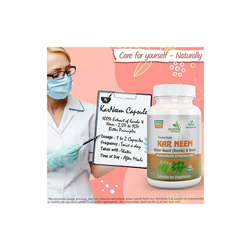 Ayushya Karneem (Karela Neem) Capsule, 60 Capsules, Natural, (Pack of