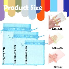 Pack of 100 Sea Blue Organza Bags, 7 x 9 cm, Small Gift Bags, Organza Bags with Drawstring, Wedding Candy Bags, Jewellery Bags, Christmas Gifts, Birthday Party