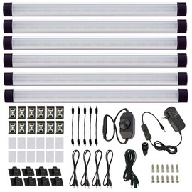 AIBOO LED Under Counter Light Rigid Bar Kit, Plug in Corded Under Cabinet Lighting with 12V LED Dimmable Switch for Counter Shelf Showcase Display Lighting (6 Panels,Warm White)