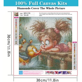 RYMILIE Girl and The Duckling Diamond Art Painting Kits for Adults-Round Full Drill Diamond Painting Kits for Beginners-DIY 5D Diamond Gem Art Kits for Adults for Gift Home Wall【11.8x11.8inch】