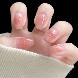 24 Pieces Press On Nails Short, Square Artificial Fingernails for Sticking, Acrylic Press On Nails French, Full Cover Artificial Nails for Women and Girls (Rouge)