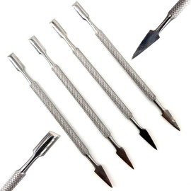 4 pcs Stainless Steel Nail Art Manicure Cuticle Spoon Pusher Remover Tool Set New Care Pedicure Salon Spa Accessories Cutter Nipper Clipper Cut & Cleaner Nippers Grooming Kit (Arrow)