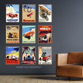 Artery8 Collection Of Vintage Grand Prix Adverts Monaco Set Of 9 Unframed Wall Art Prints Bathroom Bedroom Aesthetic Auto Motor Car Racing A4