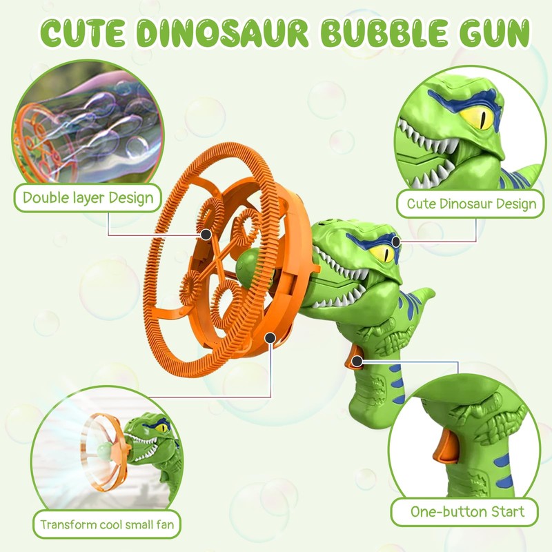 Bubble Machine, Dinosaur Bubble Gun for Kids Electric Bubble Blower