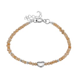 Silvershake 2MM Petite Natural Yellow Citrine Gemstone Bead 925 Sterling Silver Heart Casual Love Minimalist 6.5 to 7.5 Inch Adjustable Bracelet Jewelry for Women or Teens November Birthstone, 925 String Silver, natural yellow citrine
