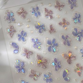 Flower Nail Art Stickers Decals 5D Embossed Flowers Nail Decals Shiny Five-Petaled Floral Shell Light Spring Summer Nail Design Floral Foil Adhesive Decals for DIY Manicure Decorations Accessories