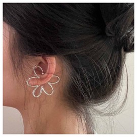 Allereya Vintage Exaggerated Flower Ear Cuff Earrings Hollow Flower Earrings Silver Large Flower Stud Earrings Flower Fake helix Earrings Jewelry for Women and Girls