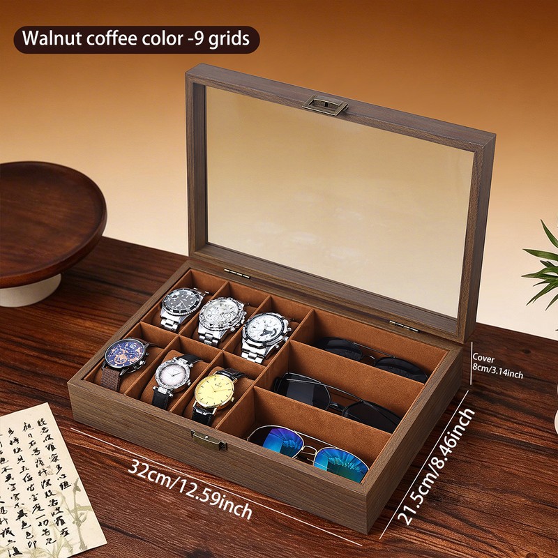 Wooden Watch Display Box for Watch Collection Storage – Glass