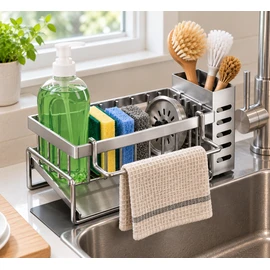 Kitchen Sink Organizer for Cleaning Supplies – Metal Drain Rack for Sponges, Rags and Everyday Sink Storage