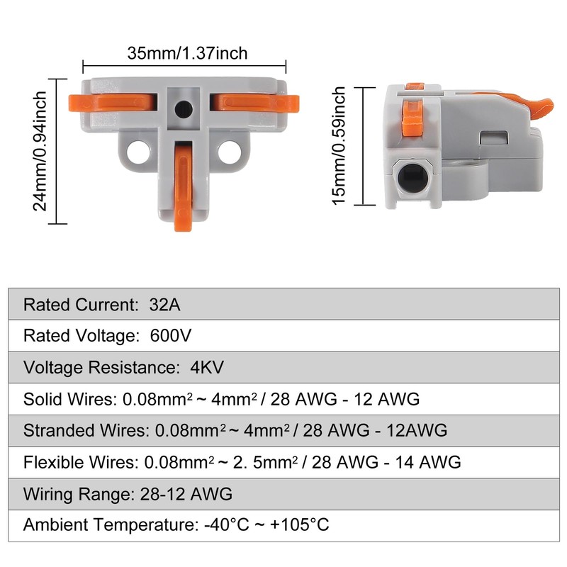 30Pcs Compact Wire Conductor Connector, T-Shape Lever Nut Wire Connector,