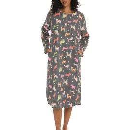 ENJOYNIGHT Womens Long Flannel Nightgown Button Down Sleepshirt Long Sleeve Nightshirt with Pockets (XX-Large,Dog)
