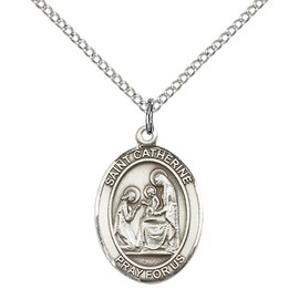 F A Dumont Sterling Silver St. Catherine of Siena Pendant with 18" Stainless Steel Lite Curb Chain. Patron Saint of Fire Prevention