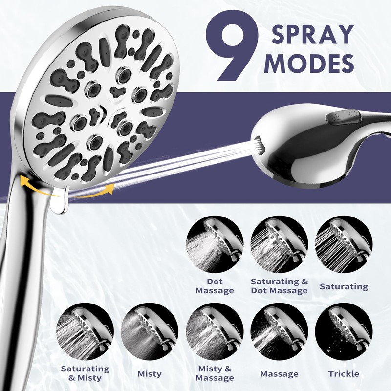 HOWUWEY Modern Dual Shower Head with Handheld Spray, 7.5" Rainfall