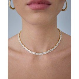 PAVOI 14K Gold Plated Simulated Diamond Tennis Necklaces for Women - Classic Tennis Chain - Timeless Station Round and Pear Cubic Zirconia Stones Choker Necklace, 18 Inches, White Gold, Cubic Zirconia