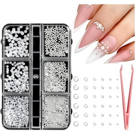 Cherimoya Pedrería Cristal para Uñas con Perlas y Bolitas Metálicas y Pinzas, Decoración Nail Art 3D Brillos Strass para Manicure Gel Acrílico UV LED