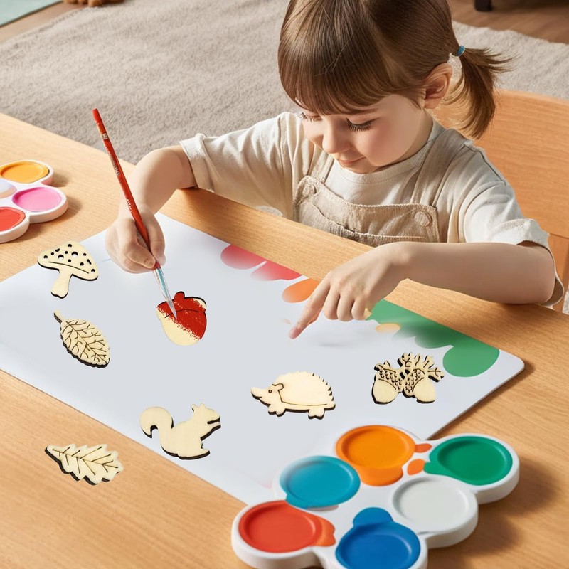 100 PCS Wooden Craft Shapes,Autumn Wooden Mushrooms, Tree Embellishment