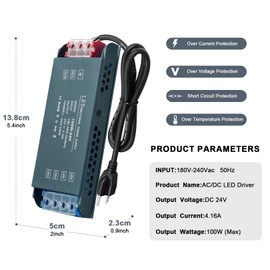 QNNP® LED Driver 100 Watts 24V DC Low Voltage Transformer Power Supply Transformer Adapter AC 110V to 24V DC, LED Power Supply for Indoor LED Lighting