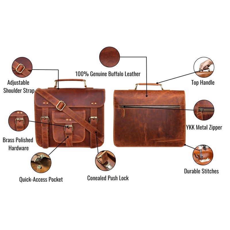 Jaald Leather Messenger Bag Laptop Case Office Briefcase Gift For