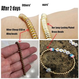 200 cuentas de latón chapadas en oro de 3 mm de larga duración, suaves y redondas, resistentes al deslustre, sin costuras, conectores sueltos para hacer joyas de pulsera (redondos de 3 mm-200 unidades)