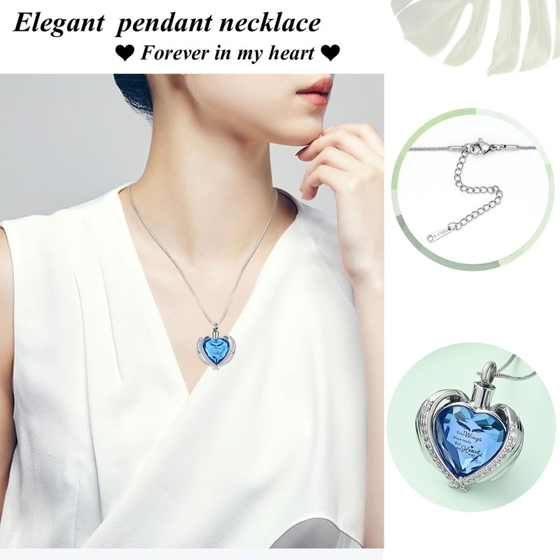 VCCWYQK Cremation Jewelry Crystal Heart Necklace for Ashes, Urn Necklace