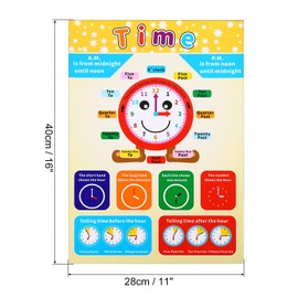 PATIKIL 4pcs Time Chart, 11x16inch Circle Time Posters Circle Time Tables Chart Laminated Large Educational Colorful Clear Supplies for Classroom Wall Study
