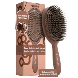 FRAMAR Wildschweinborsten Bürste Damen - Haarbürste Wildschweinborsten Damen, Naturhaarbürste Damen, Sleek Bürste Haare, Haarbürste Naturborsten, Boar Bristle Brush, Haarbürsten,Hair Brush –Schokolade