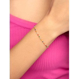 SINGULARU - Enamel bracelet with dots and colours - Bracelet with coloured enamelled balls made of 925 sterling silver with 18 carat gold or rhodium plating - chain length 18.5 cm - jewellery for