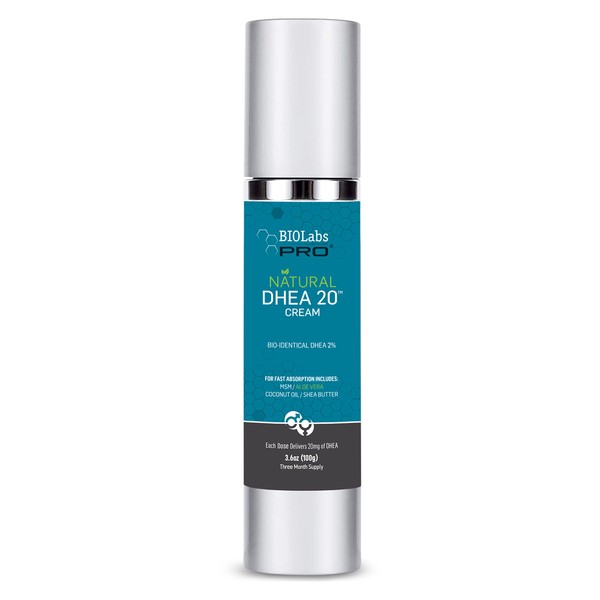 BIOLABS PRO All Natural Bioidentical 20mg Dhea Cream - Three Month Supply - for Men or Women - (Unscented - 3.6oz)
