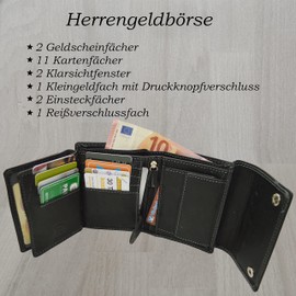 flevado Men's Wallet RFID Protection Trouser Chain Real Leather Portrait Format (Black), black, Modern