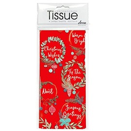 RED WREATHS Christmas Wishes Christmas Printed Patterned Tissue Wrapping Paper Deva Designs 4 Sheets 50 x 70 cm