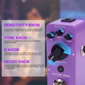 AITONE Wah Pedal Dynamic Auto Wah Guitar Effect Pedals Envelope Filter True Bypass for Electric Guitar and Bass (AT-08)