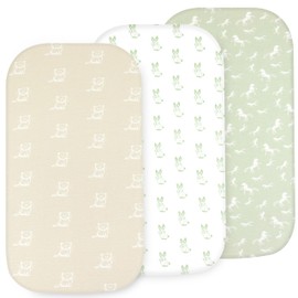 Bassinet Sheets Girl– 3-Pack Soft Fitted Bassinet Sheets, Organic Cotton, Breathable & Cozy, Fits 32x16x4 Inch Rectangle, Oval & Hourglass Mattresses