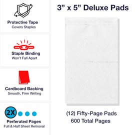 Waiter Wallet Note Pads 3" x 5" | 12 pack of Small Server Notebooks | 50 Staple Bound, Double-Perforated Pages per Memo Pad | White Paper, Made in USA
