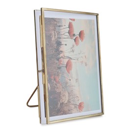 Fenzo Vintage Style Portrait Metal & Glass Hanging Free Stand Picture Photo Frame Desktop Picture Frames for Photos, Artwork, & Pressed Leaves, Floating Display Frames (Gold, 5X7 Portrait)