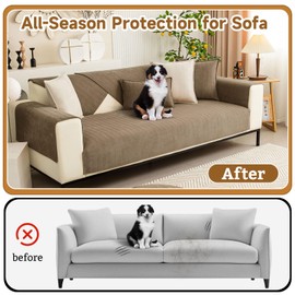 OTOB Chenille Couch Cover for Dogs Washable Non-Slip Sofa Protectors, Pet & Kid-Friendly Dog Couch Seat Covers, Furniture Protector Fits All Sofas Styles, All Seasons(Milky Coffee, 28"*28")